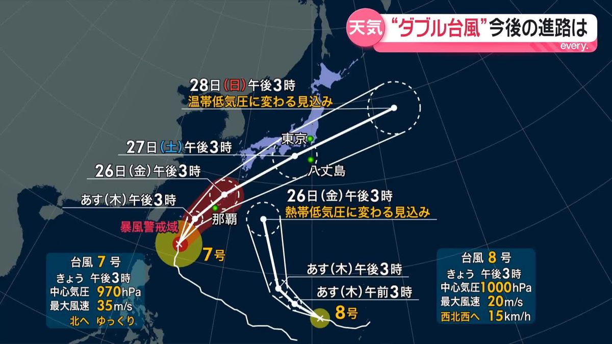 ダブル台風接近、十分な警戒を！藤原効果で進路停滞か